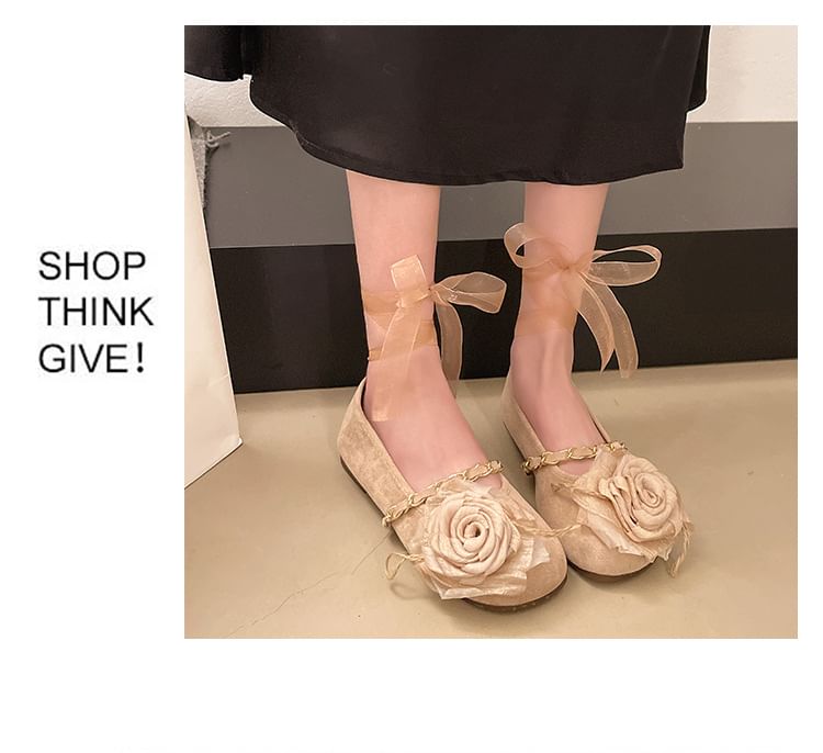 Ankle Strap Flats Flower Accent Mary Jane