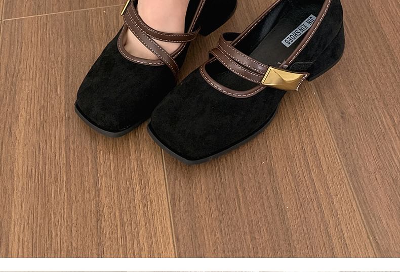 Trim Jane Toe Contrast Square Mary Pumps Heel Chunky