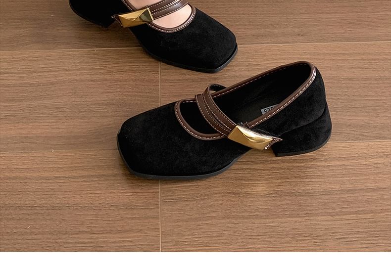 Trim Jane Toe Contrast Square Mary Pumps Heel Chunky