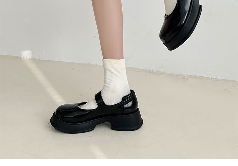 Leather Faux Shoes Jane Plain Platform Mary Buckled