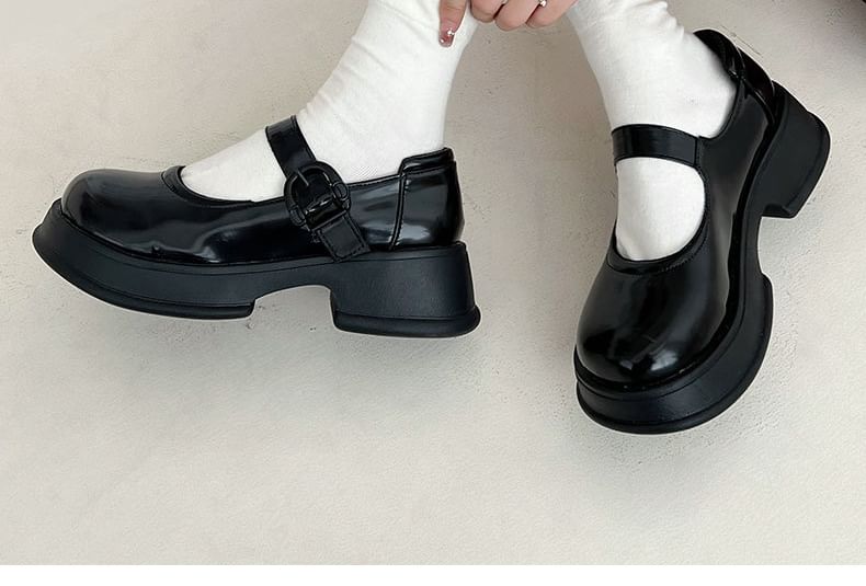 Leather Faux Shoes Jane Plain Platform Mary Buckled