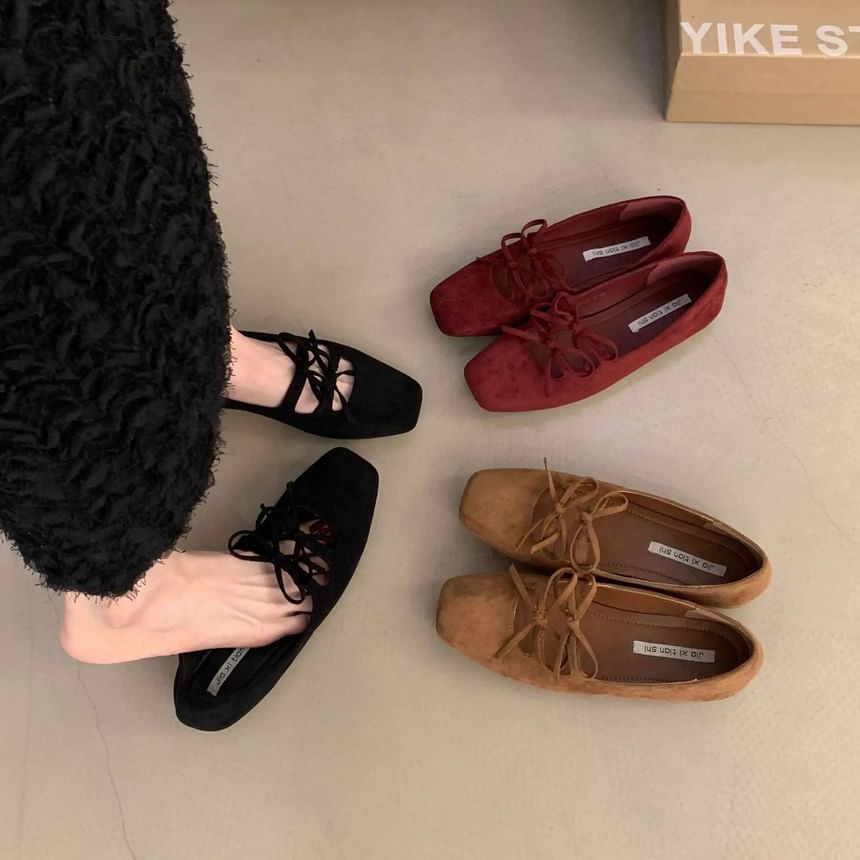 Plain Accent Toe Flats Square Jane Bow Mary