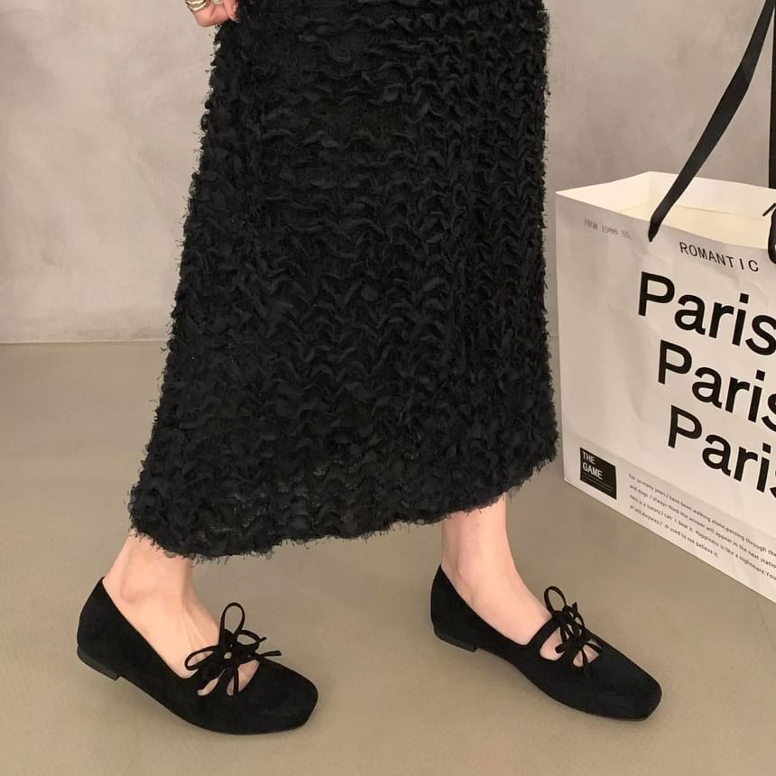 Plain Accent Toe Flats Square Jane Bow Mary