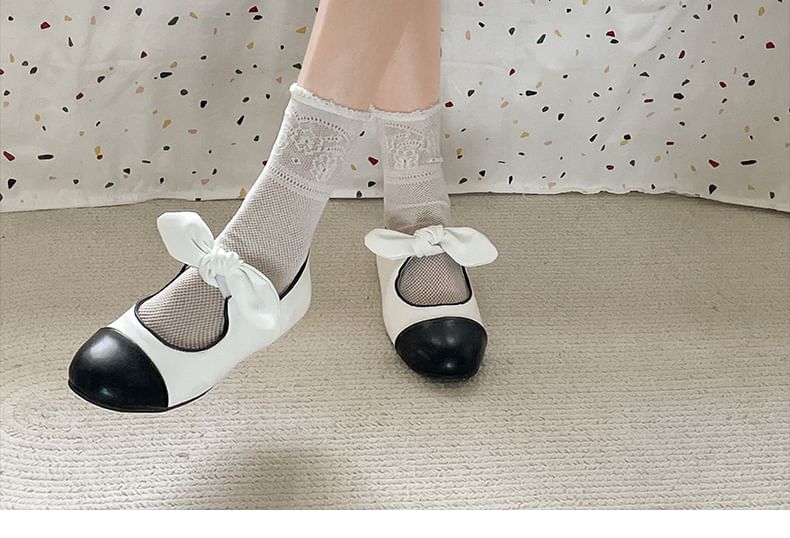 Bow Accent Faux Toe Flats Mary Cap Jane Leather