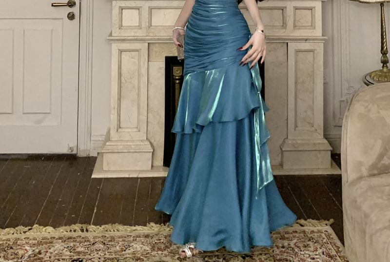 Gown A-Line Spaghetti Glitter Plain Strap Evening