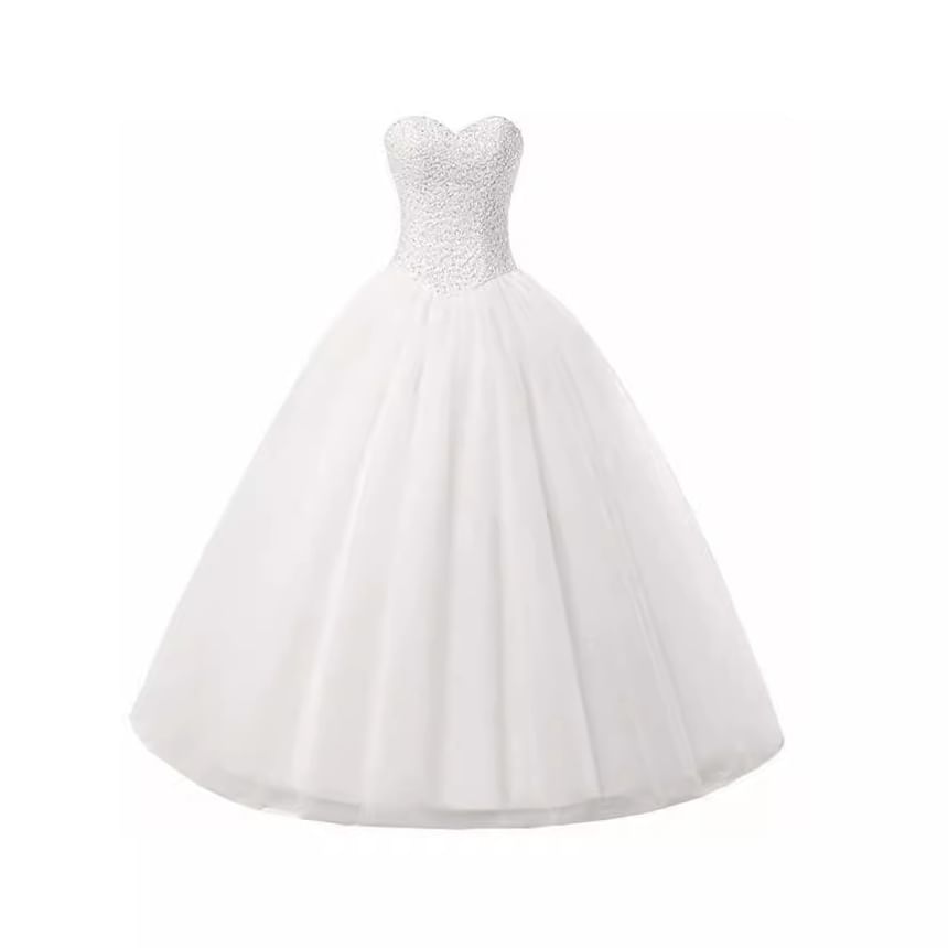 Mesh Plain Panel Sequin Wedding A-Line Tube Gown