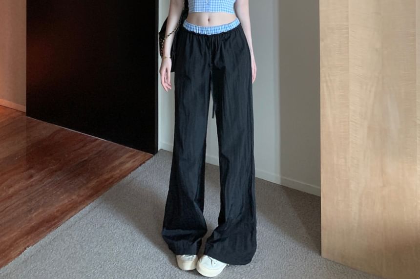 Pants Leg Waist V-Neck / Top Low Button-Up Halter Wide Crop Gingham