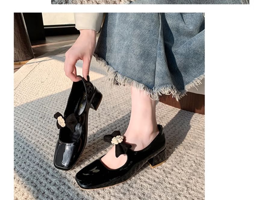 Flower Pumps Jane Bow Mary Toe Heel Square Block