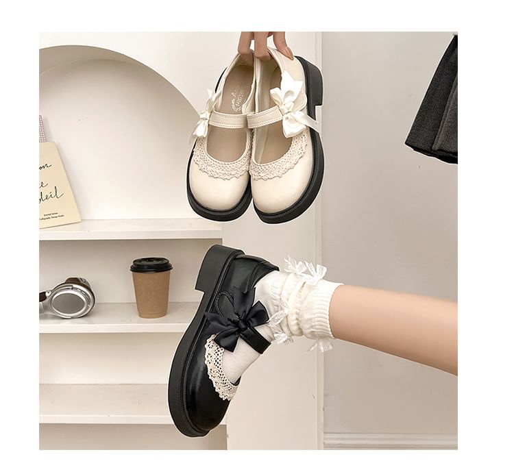Shoes Trim Platform Lace Jane Mary Bow