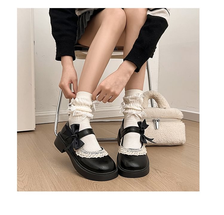 Shoes Trim Platform Lace Jane Mary Bow