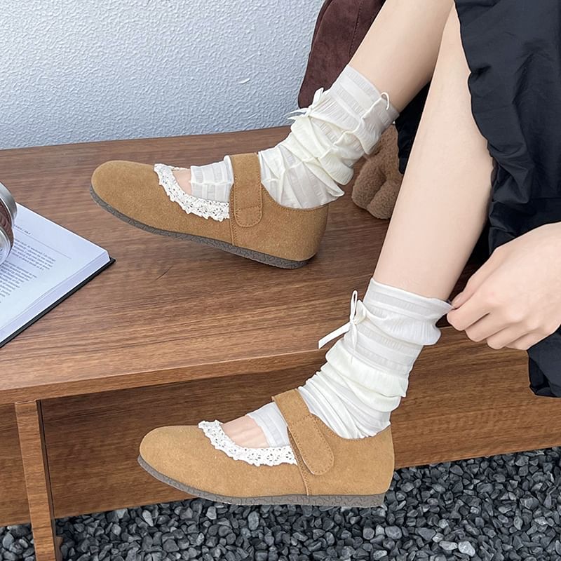 Flats Jane Mary Trim Faux Suede Lace