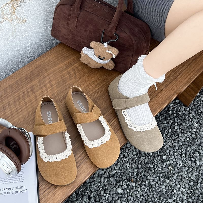 Flats Jane Mary Trim Faux Suede Lace