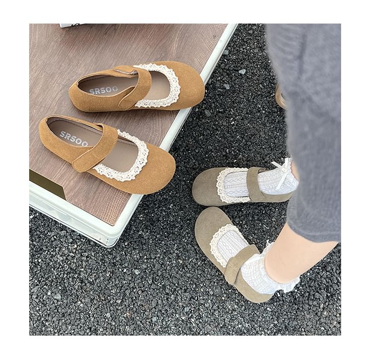 Flats Jane Mary Trim Faux Suede Lace