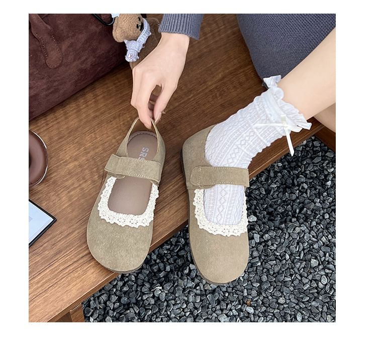 Flats Jane Mary Trim Faux Suede Lace