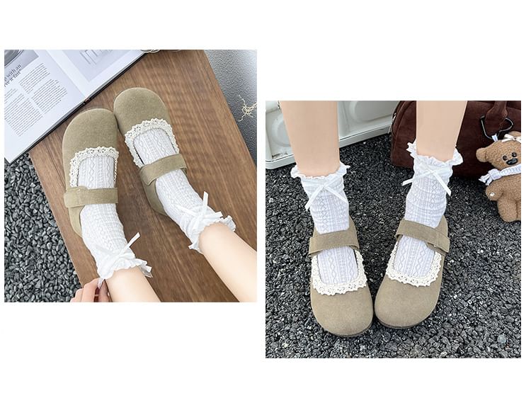 Flats Jane Mary Trim Faux Suede Lace