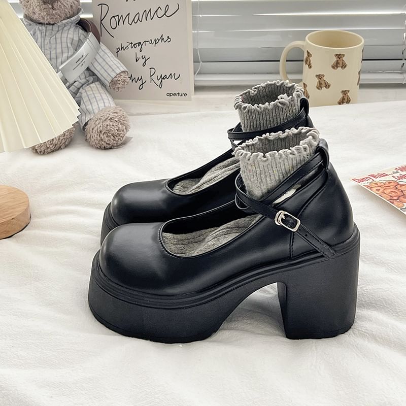 Platform Strap Pumps Heel Block Ankle