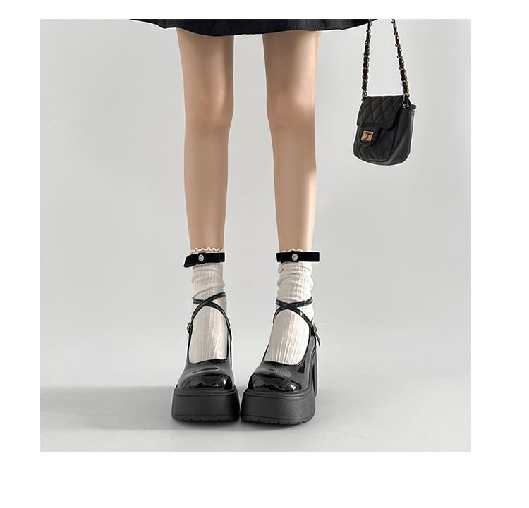 Platform Strap Pumps Heel Block Ankle