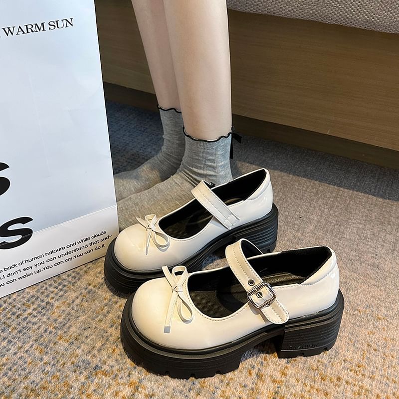 Patent Platform Mary Shoes Leather Bow