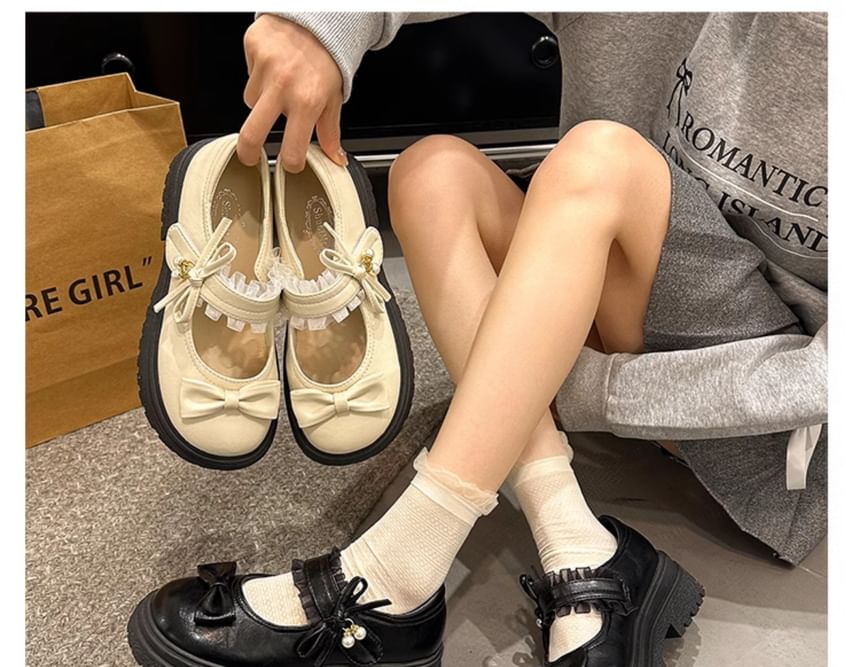 Platform Shoes Jane Mary Frill Bow