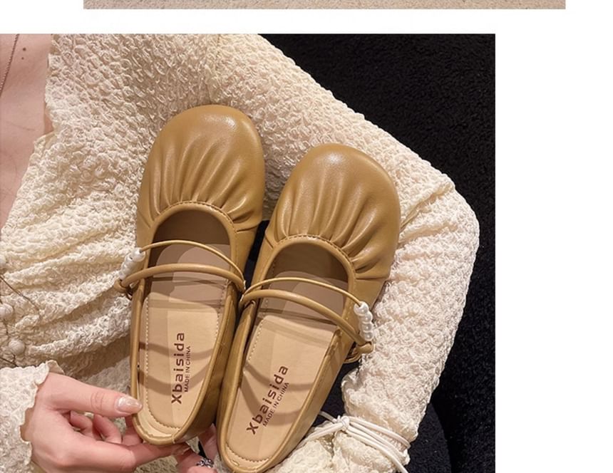 Flats Ruched Mary Jane Faux Pearl Beaded