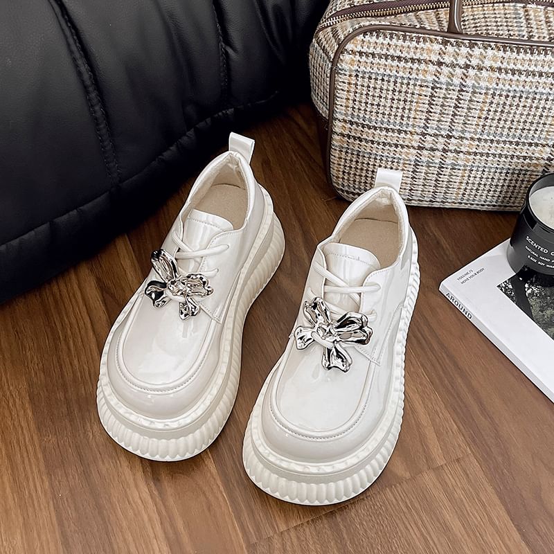 Lace Patent Platform Shoes Up Leather