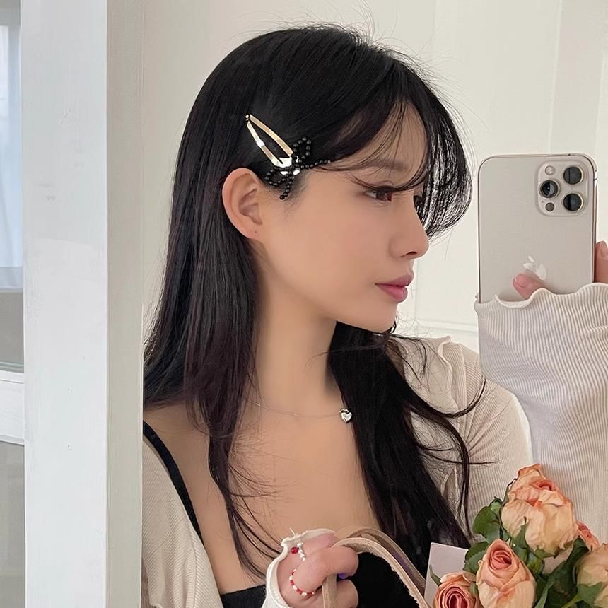 Clip Hair Bow Set Beaded Alloy
