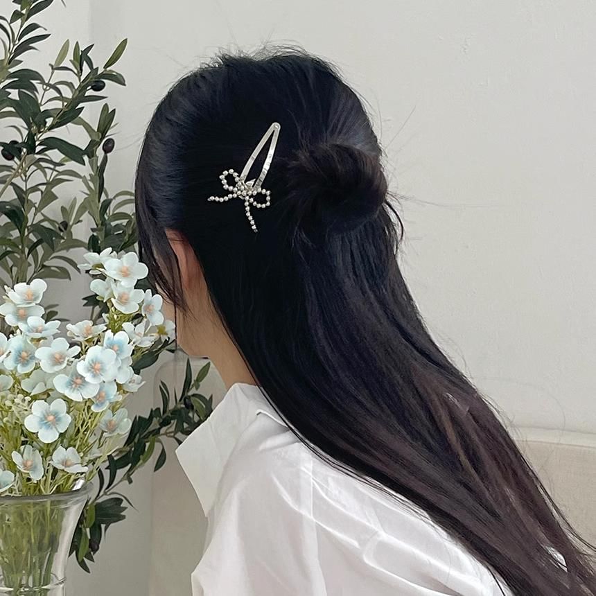 Clip Hair Bow Set Beaded Alloy
