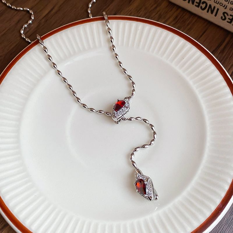 Lariat Necklace Rhinestone Waterdrop Pendant