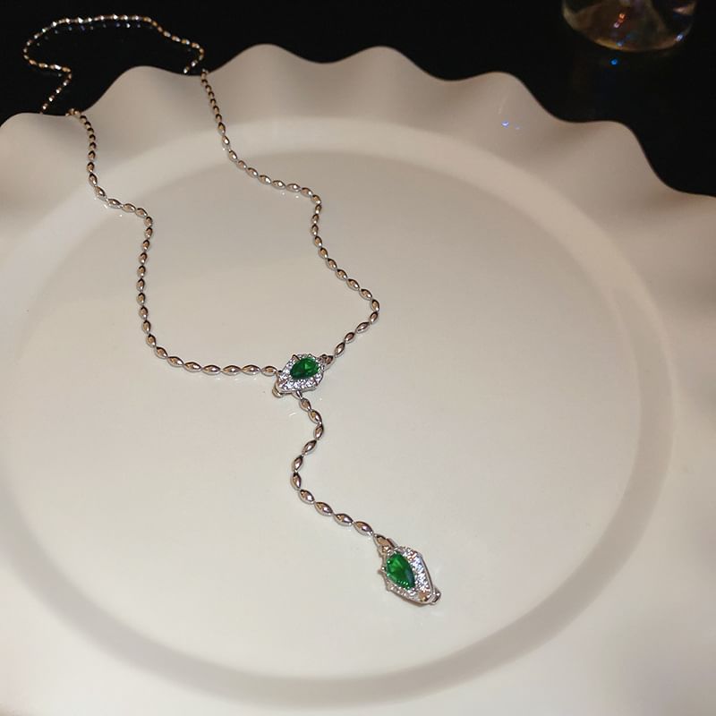 Lariat Necklace Rhinestone Waterdrop Pendant