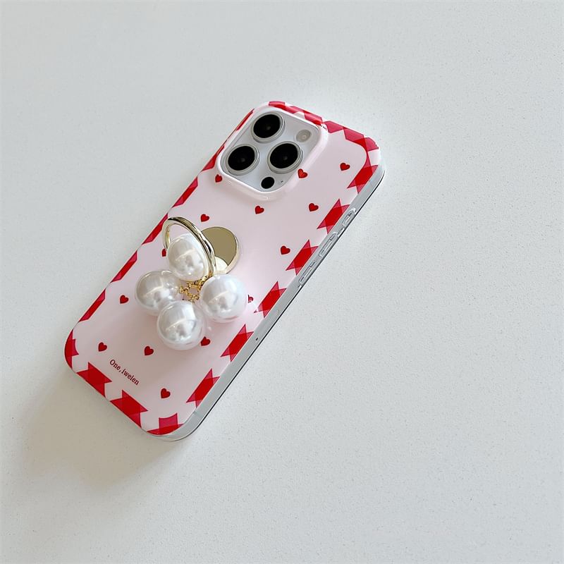 Finger Case Phone Set Ring Heart Pearl / Faux