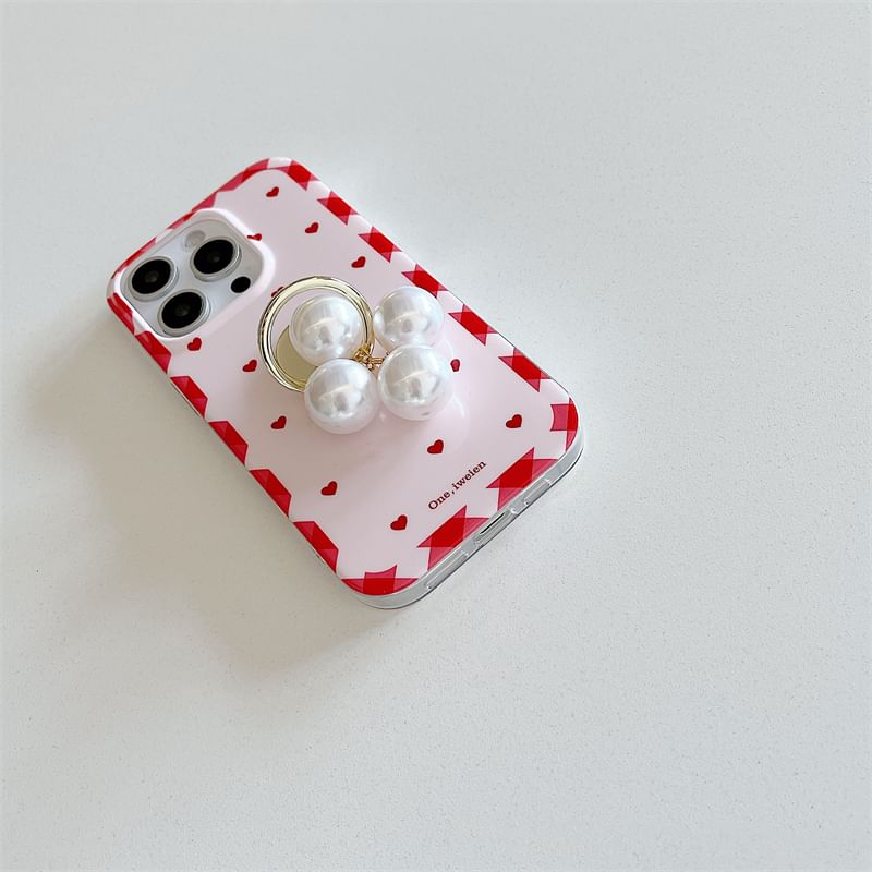 Finger Case Phone Set Ring Heart Pearl / Faux