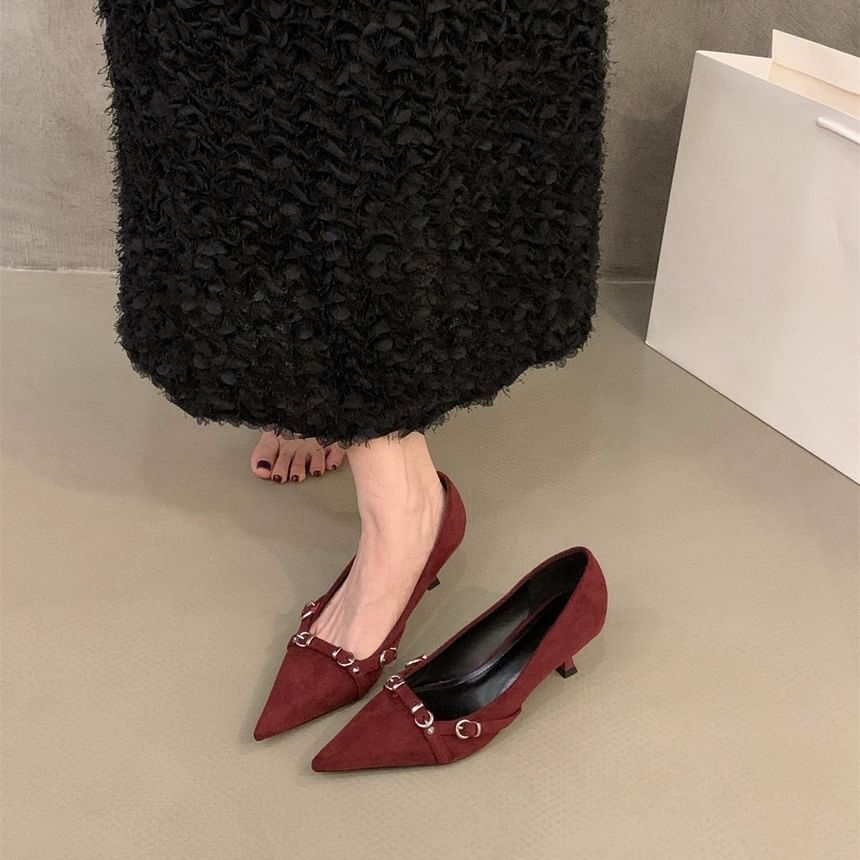 Heel Pumps Pointed Toe Buckled Kitten