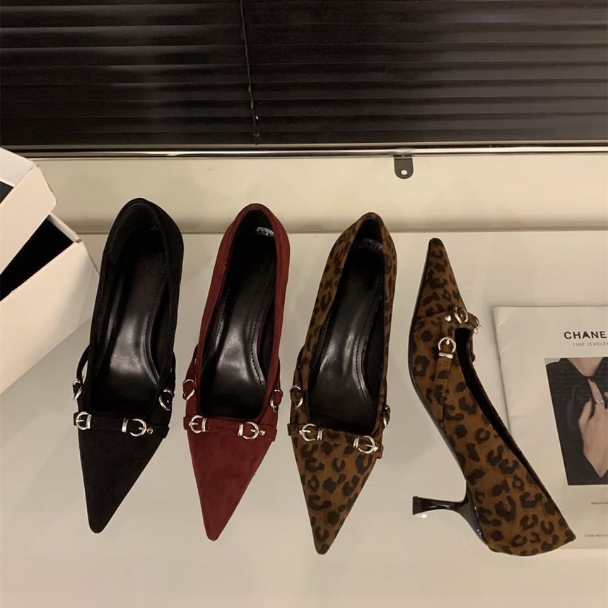 Heel Pumps Pointed Toe Buckled Kitten
