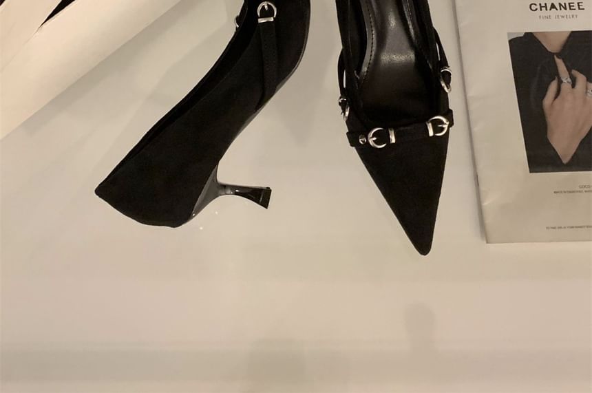 Heel Pumps Pointed Toe Buckled Kitten