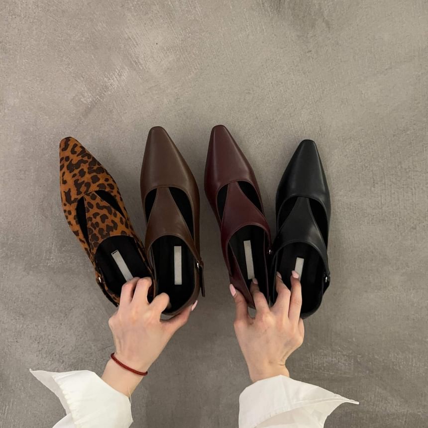Cutout Leather Flats Faux