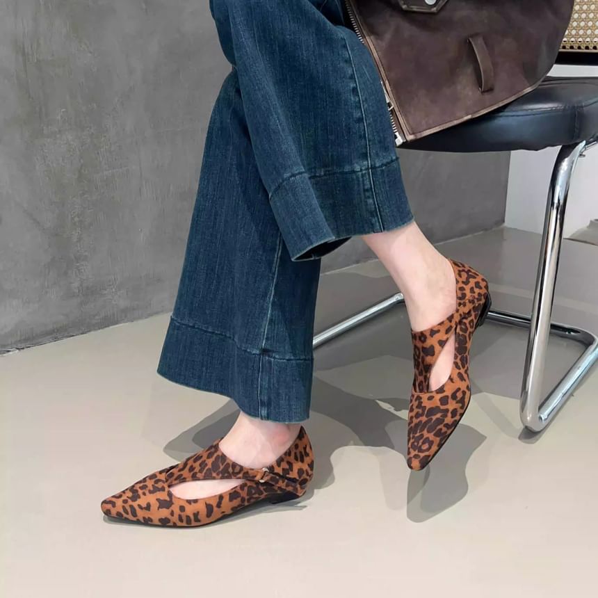 Cutout Leather Flats Faux