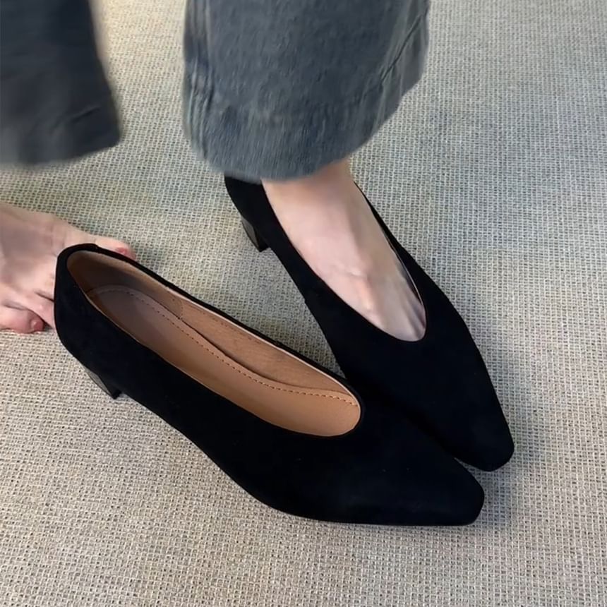 Suede Heel Chunky Pumps Faux Plain