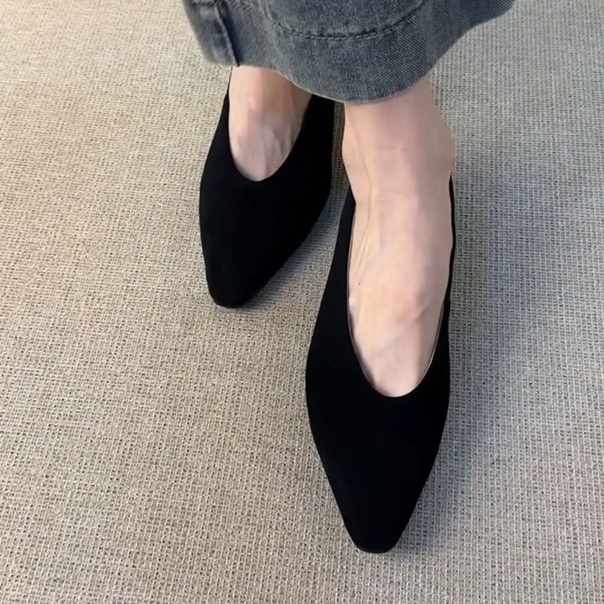 Suede Heel Chunky Pumps Faux Plain