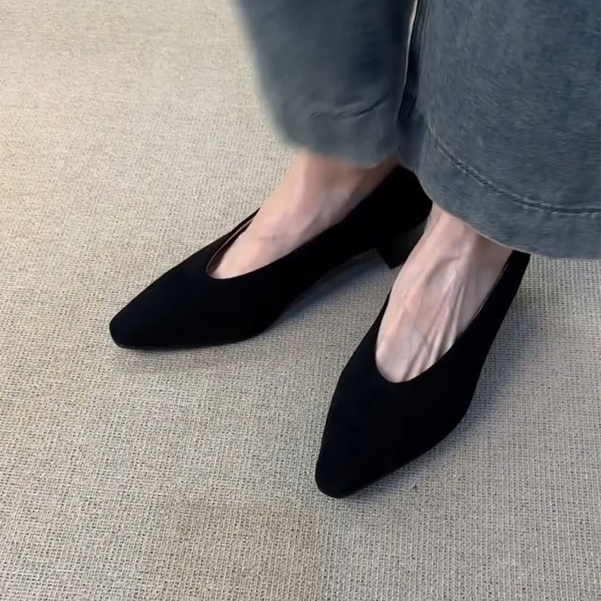 Suede Heel Chunky Pumps Faux Plain