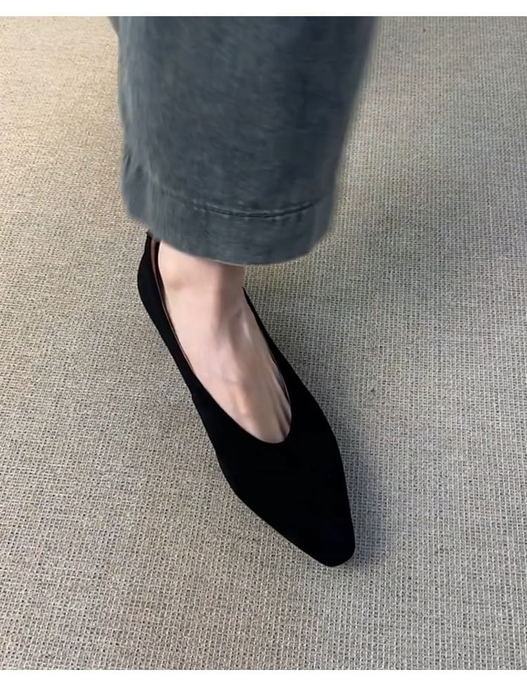 Suede Heel Chunky Pumps Faux Plain