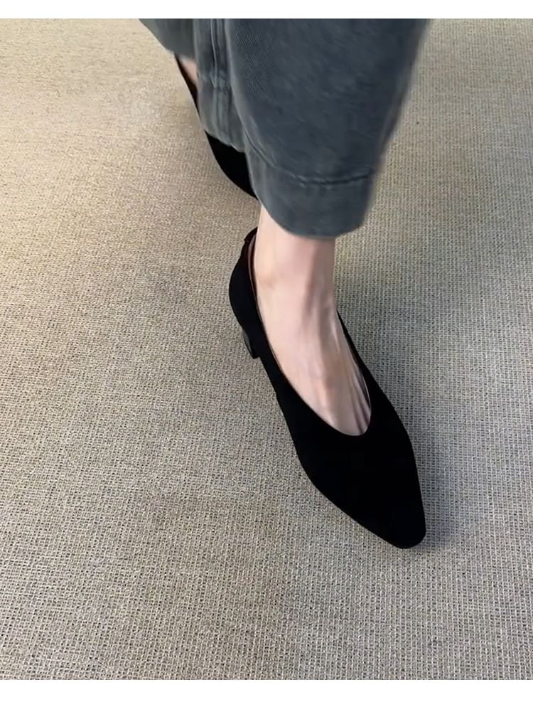 Suede Heel Chunky Pumps Faux Plain