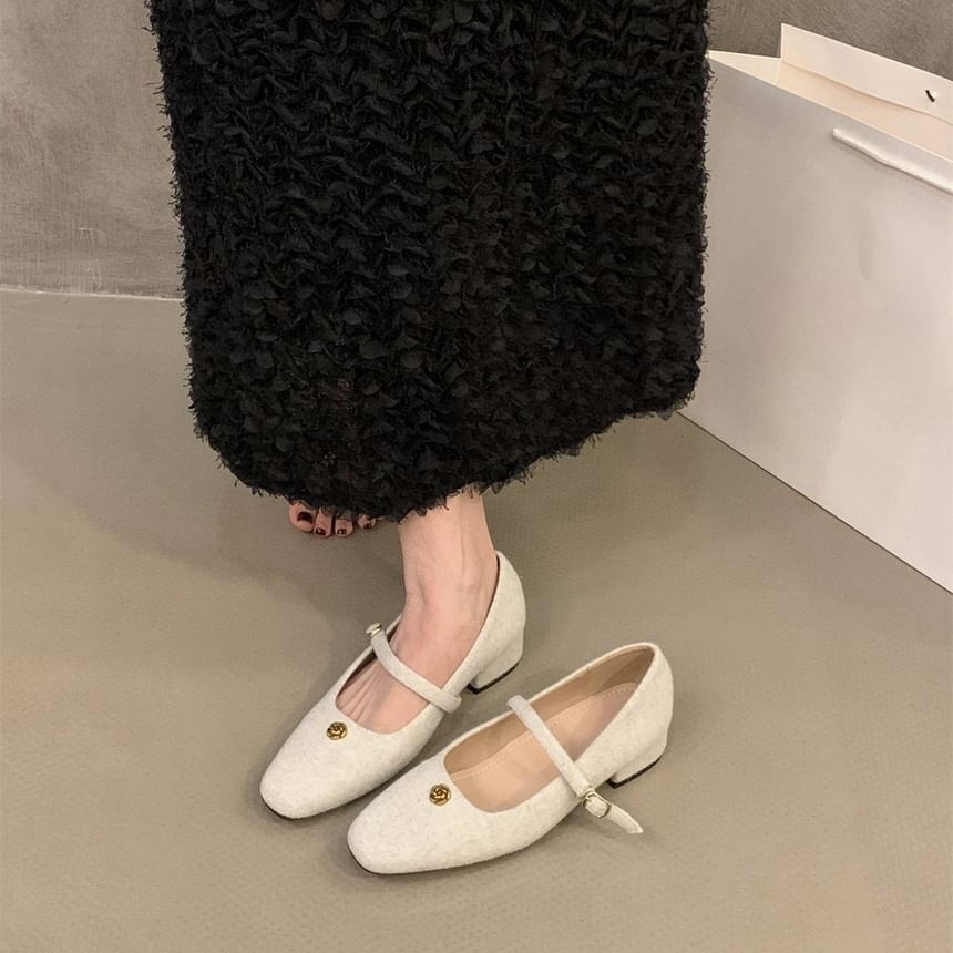 Pumps Chunky Mary Jane Flower Heel Accent