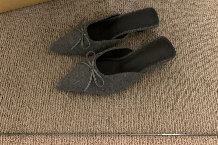 Heel Plain Pointed Accent Mules Chunky Toe Bow