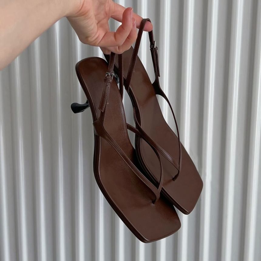 Slingback Plain Square Thong Sandals Kitten Toe Heel