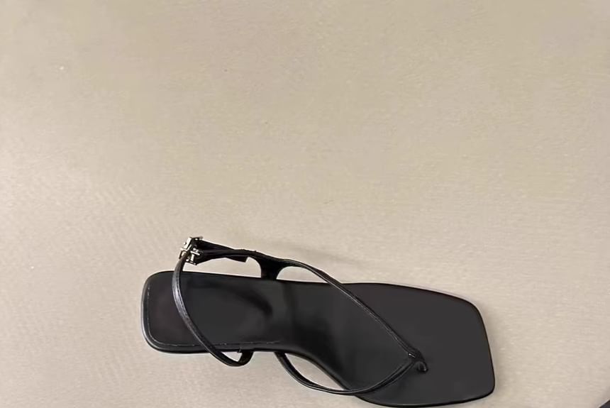 Slingback Plain Square Thong Sandals Kitten Toe Heel
