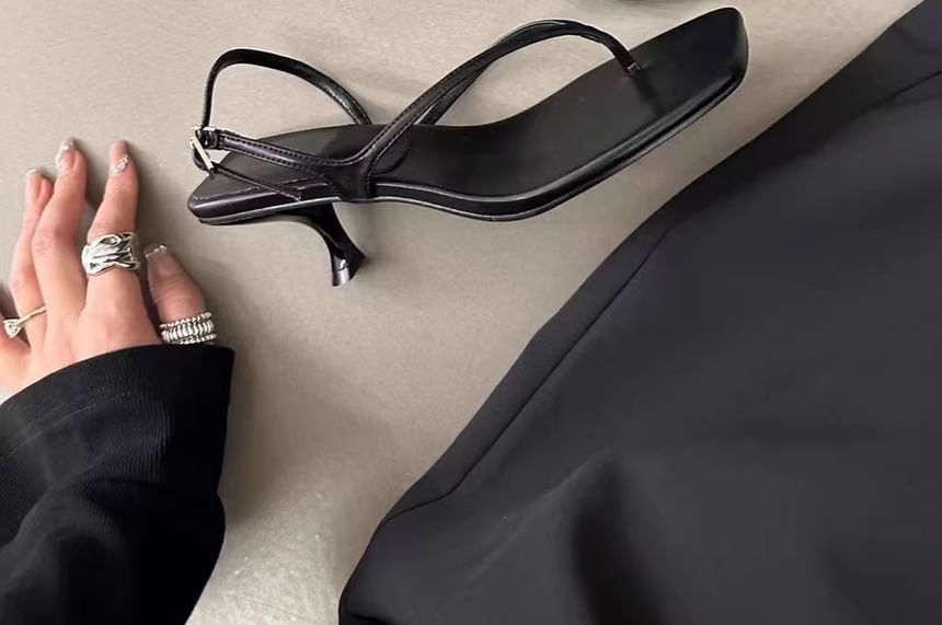 Slingback Plain Square Thong Sandals Kitten Toe Heel