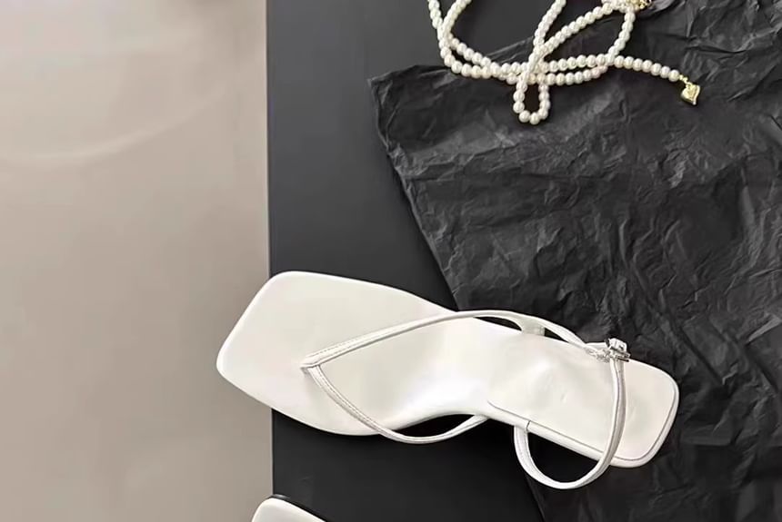 Slingback Plain Square Thong Sandals Kitten Toe Heel