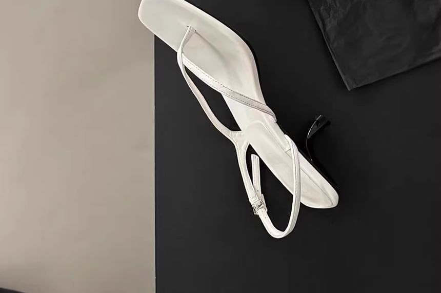Slingback Plain Square Thong Sandals Kitten Toe Heel