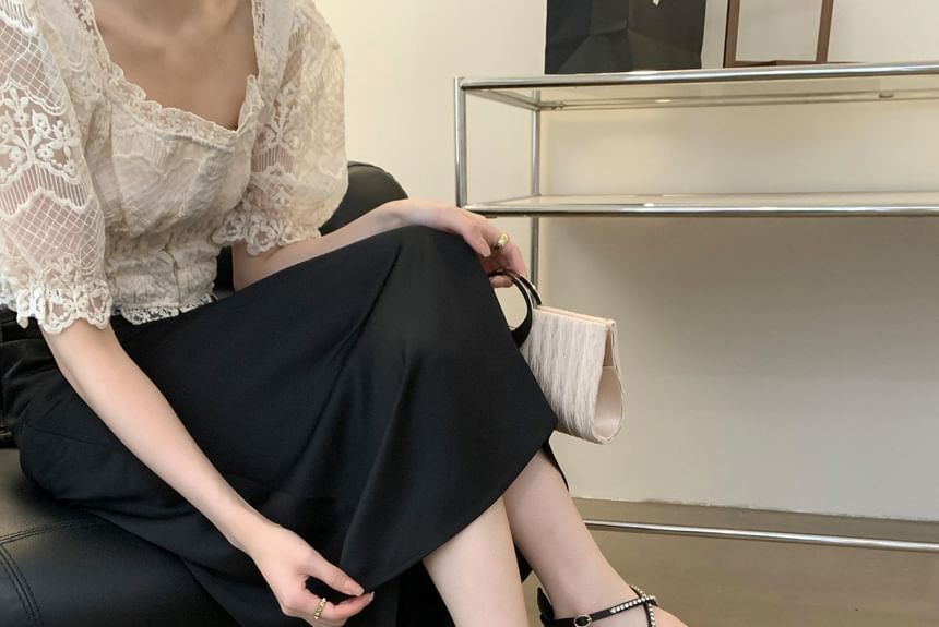 Pointed Pumps D'Orsay Accent Chunky Heel Rhinestone Toe