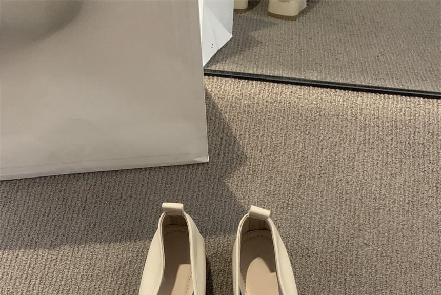 Plain Twisted Heel Pumps Toe Chunky Pointed Faux Leather